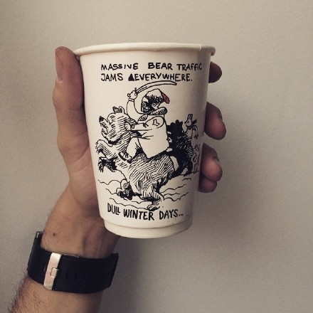 Paper cup drawing: Massive bear traffic jams everywhere. Dull winter days..