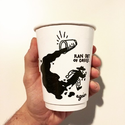 Paper cup drawing: Ran out of coffee.