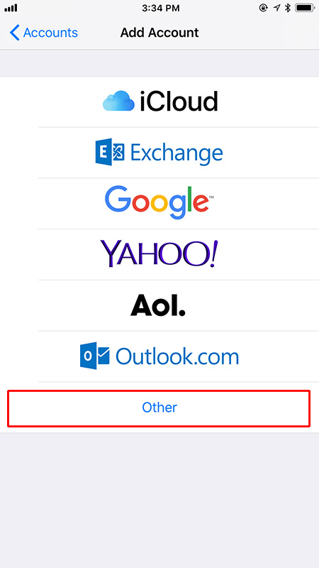 iOS add email account - Step 3: Select "Other".
